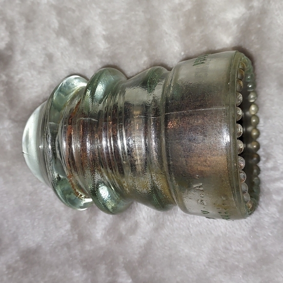 Hemingray -12 glass insulator clear with wood attached inside - Picture 9 of 9